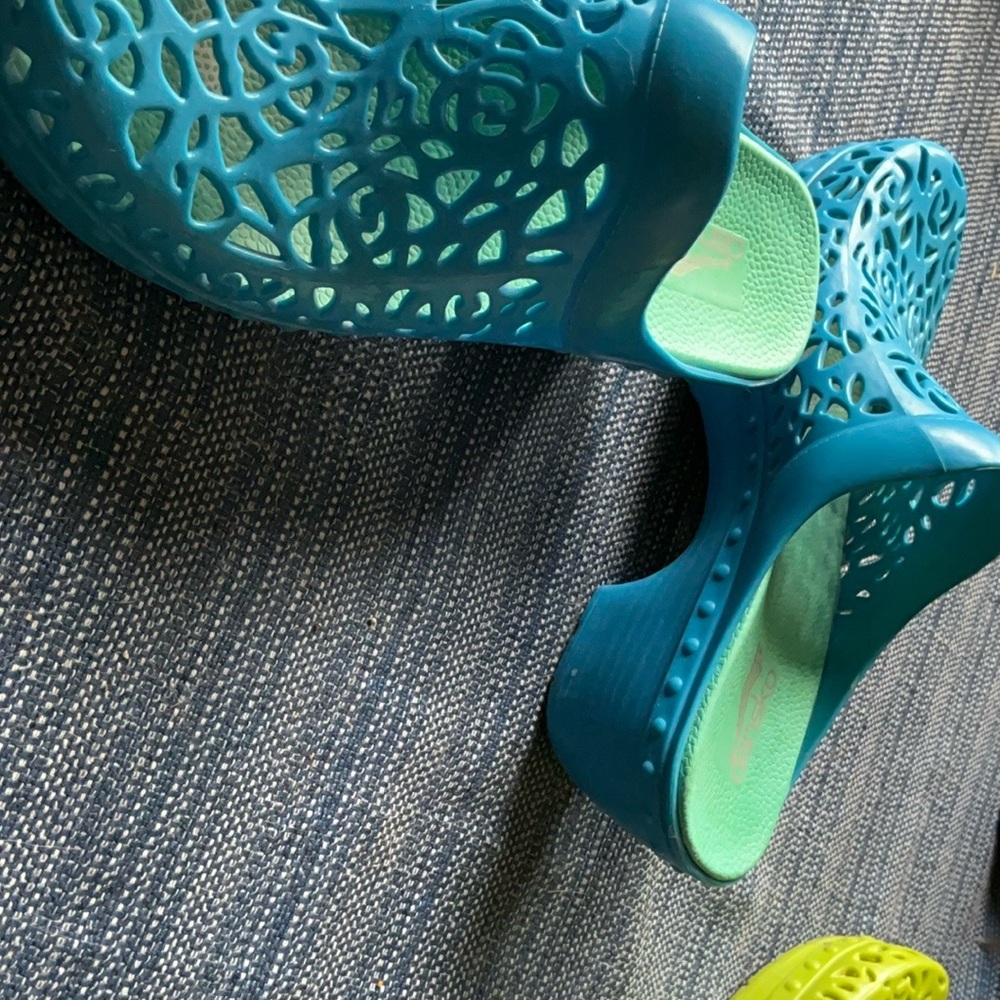 Dansko Blue and Green Perforated Mules - Picture 3 of 8